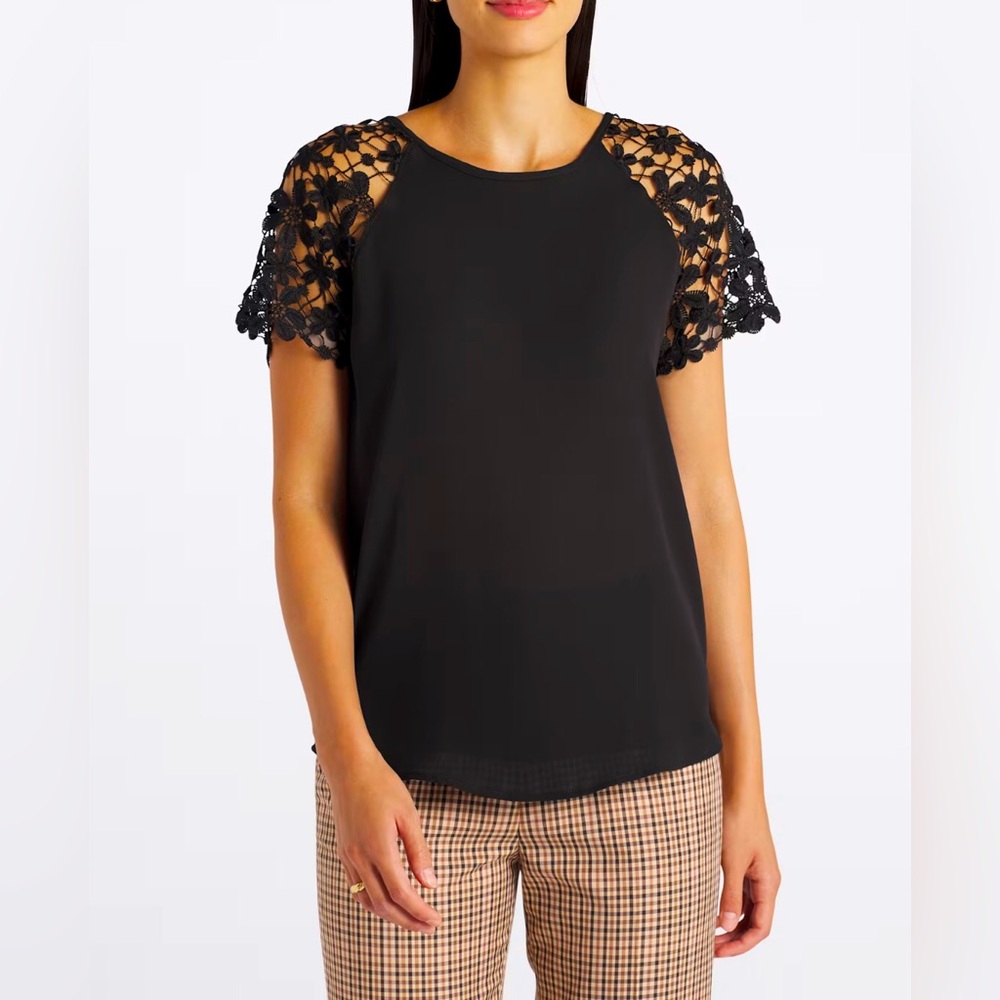 Beacon Black Top with Lace Sleeves